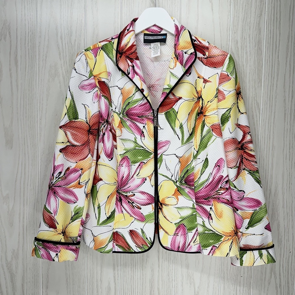 Requirements Full Zip Jacket Womens 12 Floral Long Sleeve Cotton‎ Blend Collar